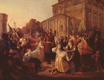 Minin appealing to the Novgorodians in 1611, 1861 by Mikhail Ivanovich Peskov